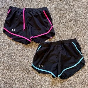 Under Armour Women's Black Athletic Shorts with Pink & Teal Trim